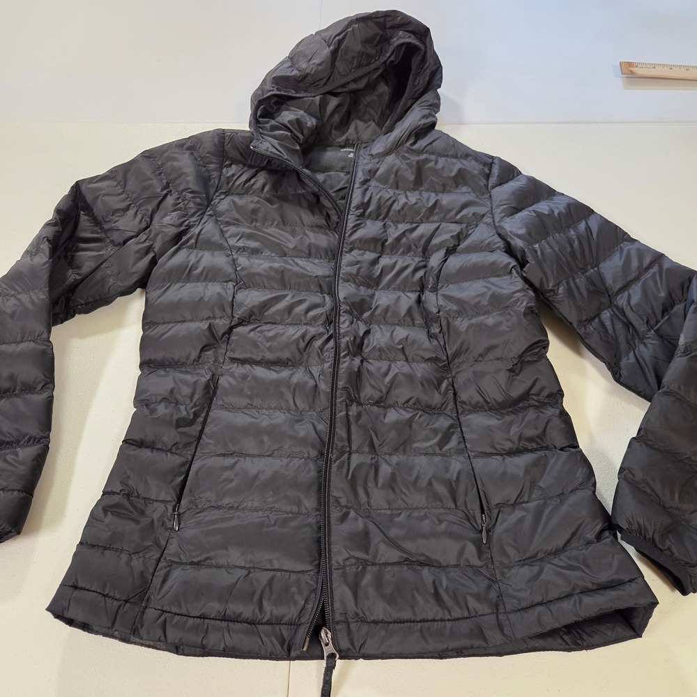 Amazon Essentials Womens Black Hooded Puffer Jacket Quilted Full Zip Size M